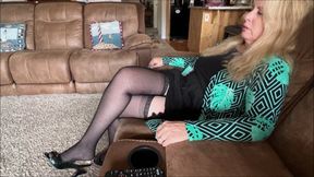 shoejob video: Deb Teases & Seduces Hubby with some Dangling & Shoe Job Before Fucking Him in Black Dress, Stockings & East 5th Spiked Heel Pumps 4