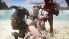 hentai monster video: Furry Monsters Gangbang Girl At The Beach - Double Anal DAP 3D Hentai