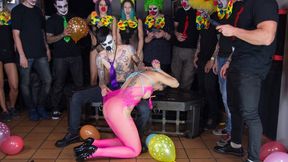clown video: Romanian cutie Julia De Lucia bound, punished and fucked in clown group part 3