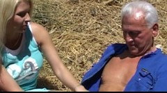 farm video: Old farmer fucking a blond young pierced pussy