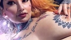 pierced nipples video: Fermercury plays with her big pierced tattooed tits in close up
