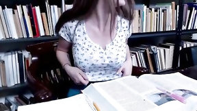 library video: Teen College Doxy Masturbates in Public Library