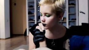 gloves video: I clothed like a teenage prostitute so that my BF jizzes non-stop