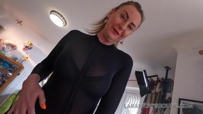 bodystocking video: Naked British made does porn like a diva