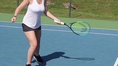 tennis video: After School Tennis Lessons - huge natural tits, messy facial, public sex