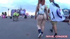 pawg video: Candid red nice oral pawg jiggles her naked super horny ass at music festival