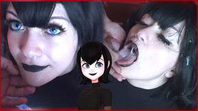 cosplay video: Hot goth gets a Massive cumshot on face - Mavis Cosplay