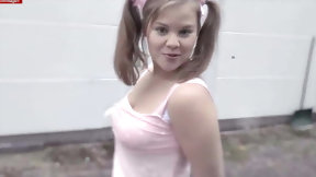pigtail video: German girl with pigtails takes loads