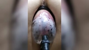 gaping hole video: Pumped up twat with a vacuum pump and pounded with cum into.