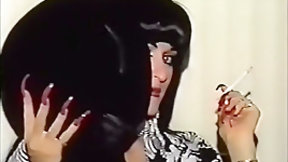 lipstick video: Vintage smoking fetish slut with long red nails &amp; lipstick takes a cumshot