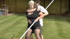 triple penetration video: A nasty blonde GILF seduces young pool guy and gets all holes fucked hard