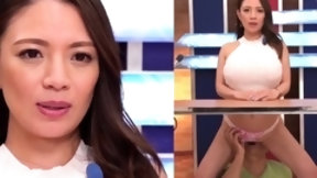 funny asian video: Kinky Oriental news anchor satisfying her hunger for cock