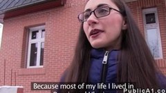czech voyeur video: Czech brunette amateur sucks in public