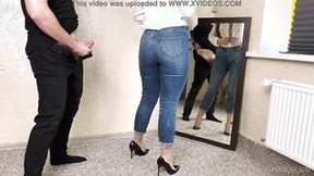 jeans video: Cum on my Booty into Seamless Naked Stockings