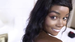 black teen video: Playful petite black teen takes white cock on casting