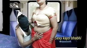 saree video: Indian aunty fucking in coach with her son in a journey and sucking cock and take cum in pussy