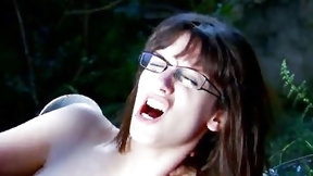 red bottom video: Dark Haired teenagers with glasses and big tit has sex inside the woods