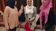 arab and white video: Girls with head scarfs are in the mood for a group fuck with a handsome guy