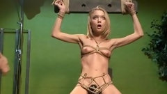 hogtied video: Skinny blonde anal toyed in hogtie