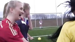 soccer video: Horny soccer girls love to get naked in a group