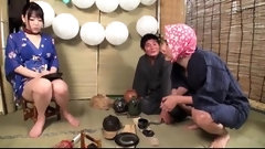 asian group sex video: Delightful Japanese housewives getting fucked by older men