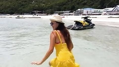 red bottom video: NO PANTS at Public Beach # RED Booty Plug and Yellow Suit are all my Wear