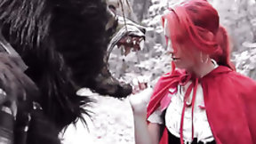 ponytail video: Little Red Riding Hood tames the wolf and his big dick in forest