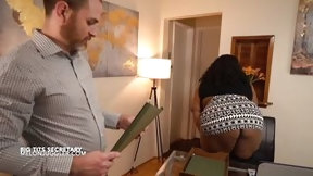 desk video: Bustyblack secretary back scuttled over her desk by the bosses white cock