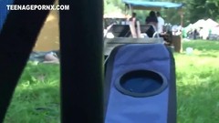 tent video: Daring lovers intense fucking behind tent near public function