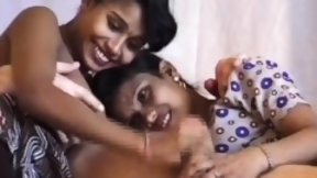 indian handjob video: busty desi indian in a real threesome