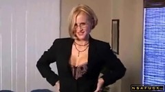 innocent video: Innocent looking blondy milf with the perfect body licks a cock and fucks it until it cums