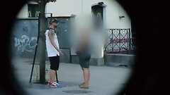 spanish amateur video: Vulgar guy looks for huge boobs tourists into the street