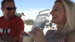 beach video: Blonde MILF gets fucked hard by a horny stud that she met on the beach.
