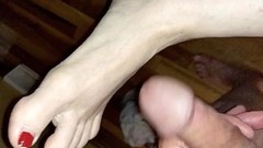 footjob video: STROKING ON WIFES SEXY FEET