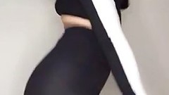 fitness video: Fit babe looks so fucking hot in tight, black leggings and likes posing for the camera