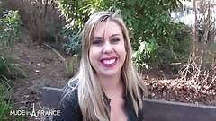 slut video: Slutty, French blonde with red lips is about to have casual sex with a handsome stranger