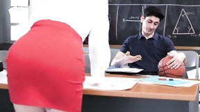 teacher video: Busty Teacher Teaches Virgin Student How To Fuck