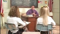 desk video: Schoolgirls on the desk having teacher sex