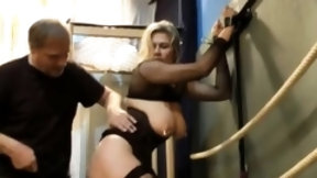 bdsm video: Submissive mature freak in lingerie gets spanked and drilled