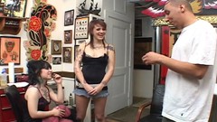 punk video: A tattoo artist takes on a couple of punk rock chicks in his studio