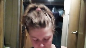 rimjob video: Teen gives Rimjob and Unfathomable Head, Licks, Sucks, Rims, Swallows Aged Knob in RV at Camp Lavender