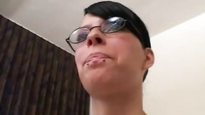 piercing video: Ugly German woman with glasses having private POV sex
