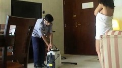 arab hotel video: Half naked Arab slut wife teases another hotel worker