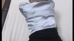 satin video: Sexy Blonde Secretary in Silver Satin Blouse