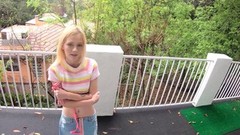 leashed video: Submissive petite blonde teen Kate Bloom missionary fucked on a leash