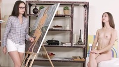 artistic video: Two girls are in an art studio, getting fucked by the artist
