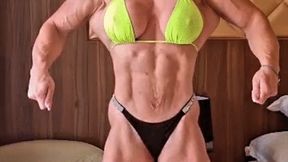 muscled video: Muscle barbie flexing in a hotel room