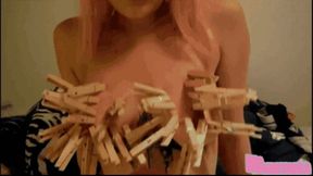 clothespin video: A brutal handling with titful of clothespins on young girl tits