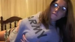 masturbating video: Big tit army wife masturbating with a toy on webcam