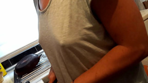 braless video: Braless Gf cooking, big hard nipples under shirt